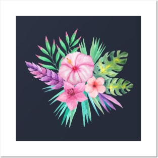 Tropical Flowers Floral Bouquet Pink Posters and Art